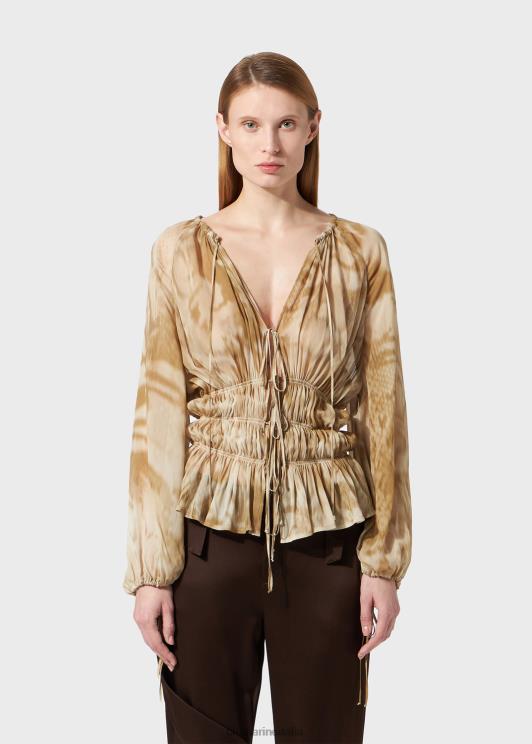 Blumarine donne blusa in georgette con stampa cargo pitone abbigliamento 0L44T70
