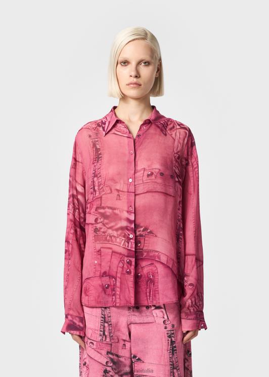 Blumarine donne camicia in georgette con stampa cargo patch abbigliamento 0L44T64