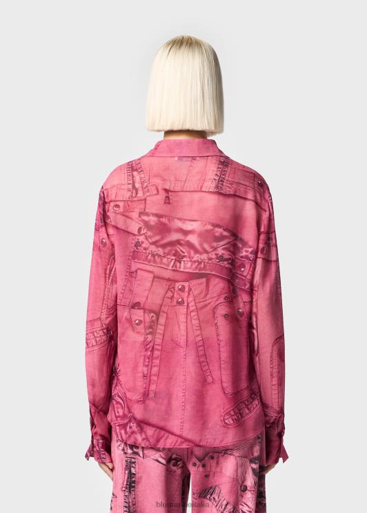 Blumarine donne camicia in georgette con stampa cargo patch abbigliamento 0L44T64