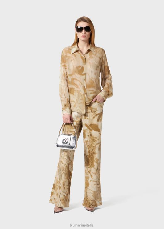 Blumarine donne camicia in georgette con stampa cargo patch abbigliamento 0L44T65
