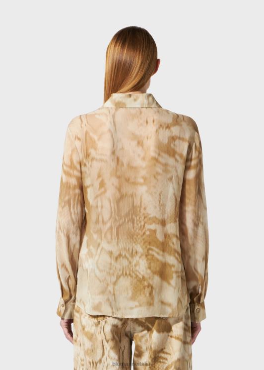 Blumarine donne camicia in georgette con stampa cargo patch abbigliamento 0L44T65