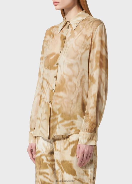 Blumarine donne camicia in georgette con stampa cargo patch abbigliamento 0L44T65