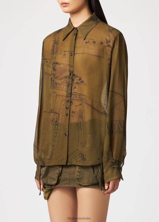 Blumarine donne camicia in georgette con stampa cargo patch abbigliamento 0L44T66
