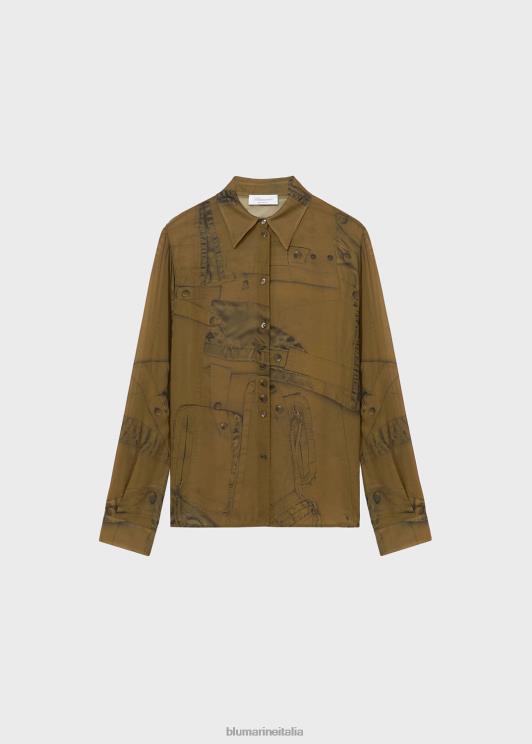 Blumarine donne camicia in georgette con stampa cargo patch abbigliamento 0L44T66