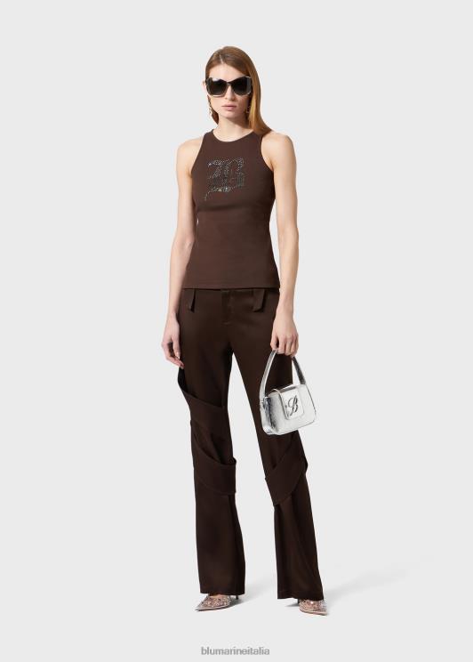 Blumarine donne canotta a coste con ricamo di strass gotici abbigliamento 0L44T100