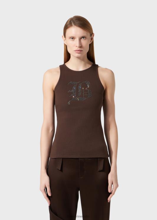 Blumarine donne canotta a coste con ricamo di strass gotici abbigliamento 0L44T100