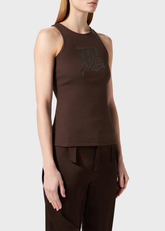 Blumarine donne canotta a coste con ricamo di strass gotici abbigliamento 0L44T100