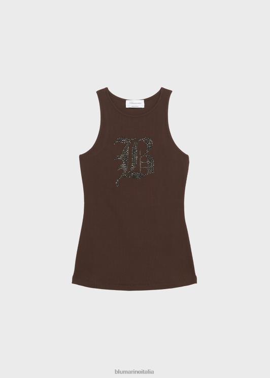 Blumarine donne canotta a coste con ricamo di strass gotici abbigliamento 0L44T100
