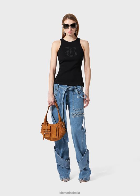 Blumarine donne canotta a coste con ricamo di strass gotici abbigliamento 0L44T101