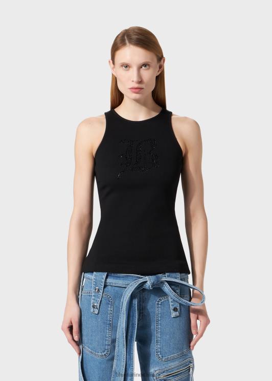 Blumarine donne canotta a coste con ricamo di strass gotici abbigliamento 0L44T101