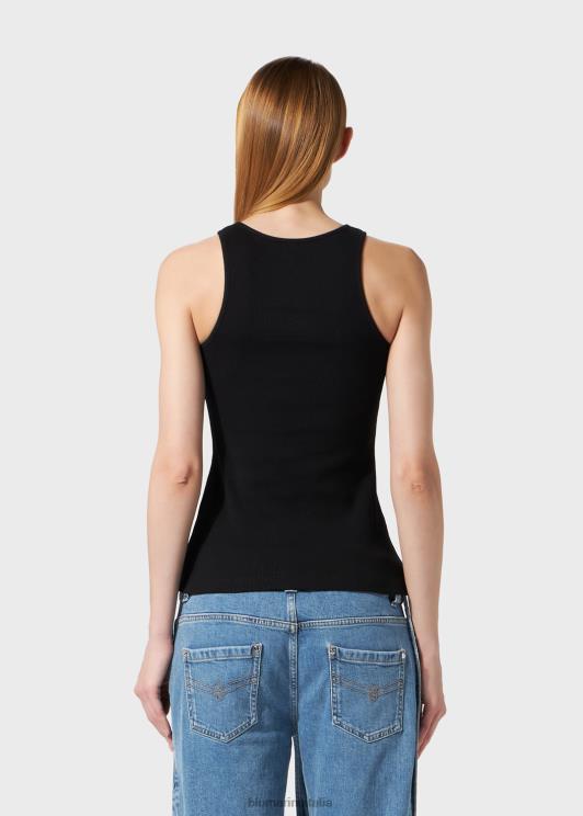 Blumarine donne canotta a coste con ricamo di strass gotici abbigliamento 0L44T101