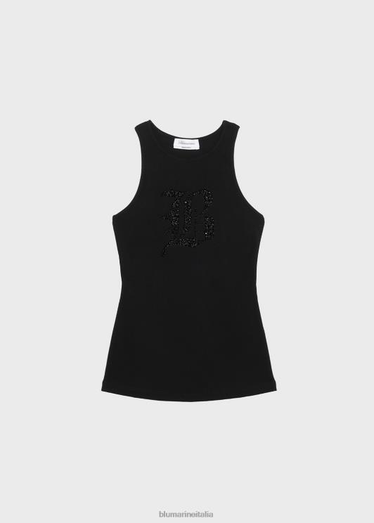 Blumarine donne canotta a coste con ricamo di strass gotici abbigliamento 0L44T101
