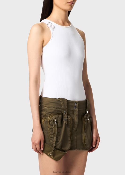 Blumarine donne canotta a coste con spilla monogramma b abbigliamento 0L44T106