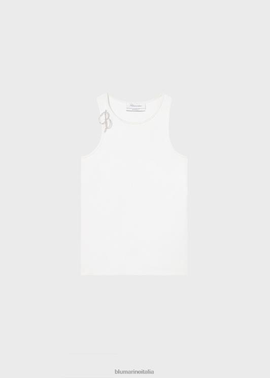 Blumarine donne canotta a coste con spilla monogramma b abbigliamento 0L44T106