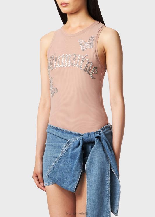 Blumarine donne canotta con ricamo logo strass e farfalle abbigliamento 0L44T96