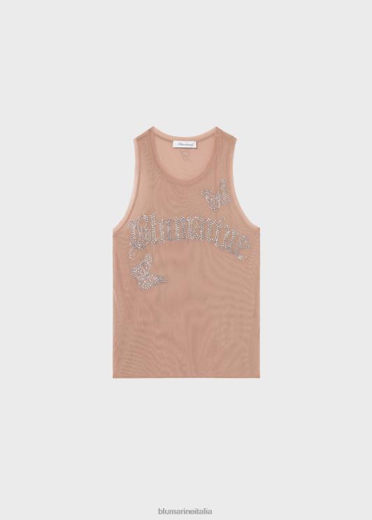 Blumarine donne canotta con ricamo logo strass e farfalle abbigliamento 0L44T96