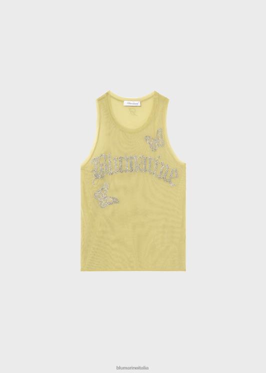 Blumarine donne canotta con ricamo logo strass e farfalle abbigliamento 0L44T97