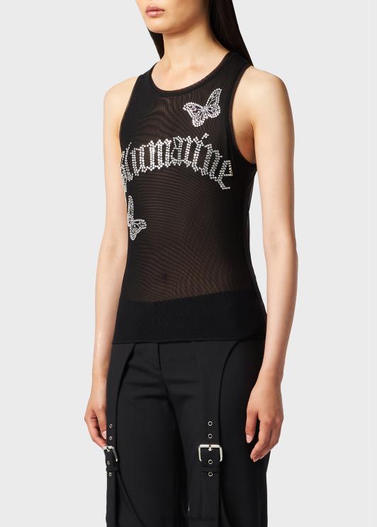 Blumarine donne canotta con ricamo logo strass e farfalle abbigliamento 0L44T98