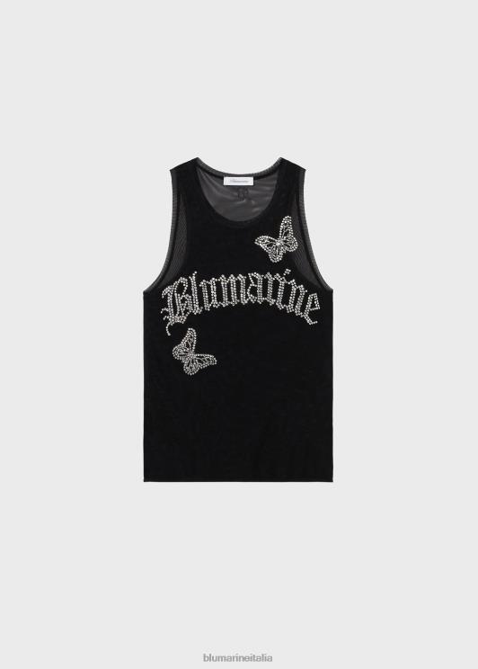 Blumarine donne canotta con ricamo logo strass e farfalle abbigliamento 0L44T98