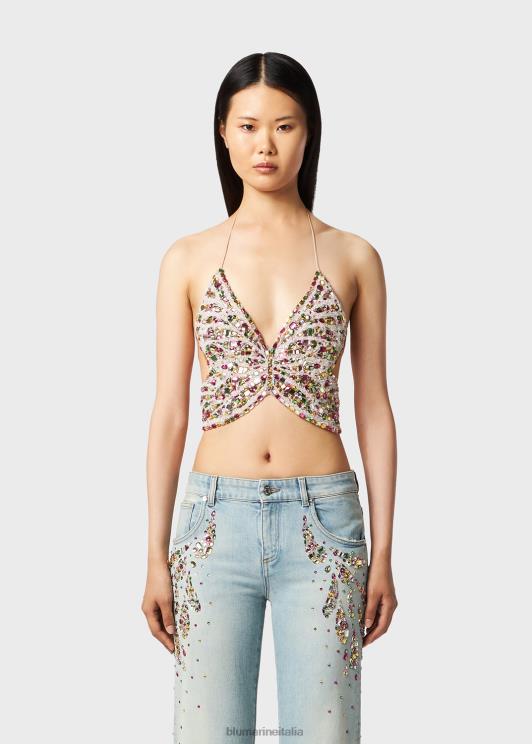 Blumarine donne top a farfalla con ricamo a mano abbigliamento 0L44T86