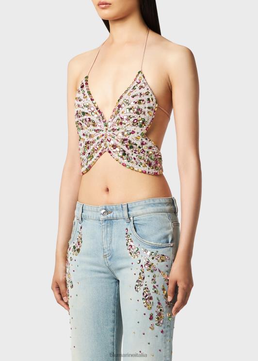 Blumarine donne top a farfalla con ricamo a mano abbigliamento 0L44T86