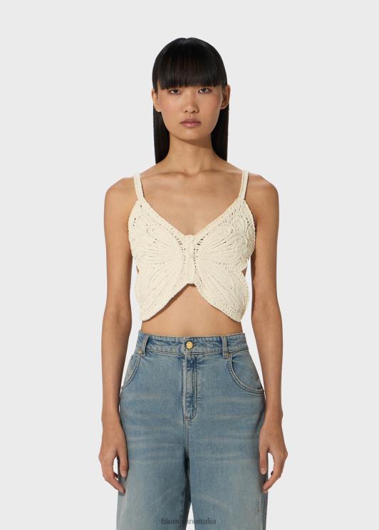 Blumarine donne top corto con farfalla ricamata abbigliamento 0L44T83