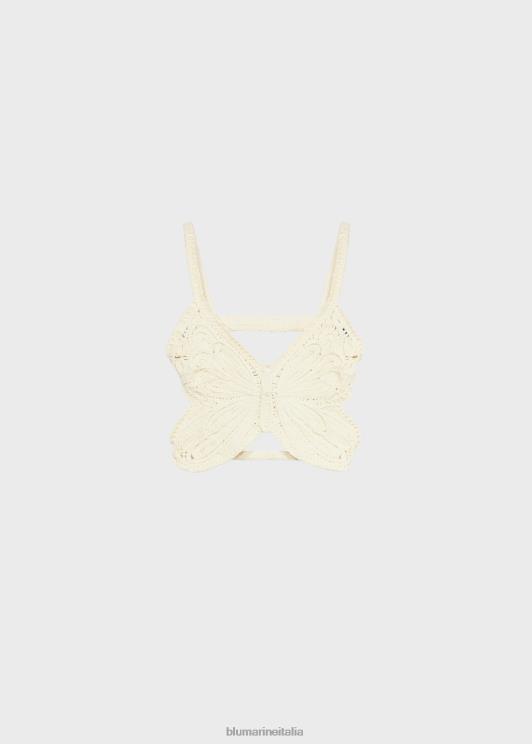 Blumarine donne top corto con farfalla ricamata abbigliamento 0L44T83