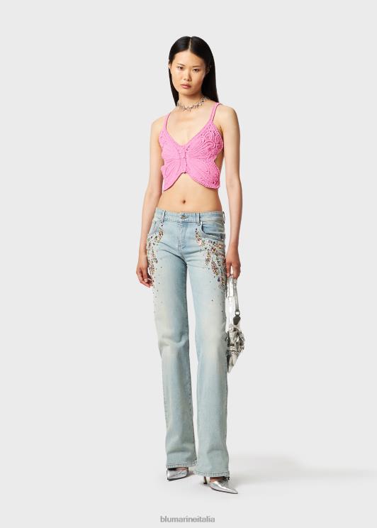 Blumarine donne top corto con farfalla ricamata abbigliamento 0L44T85