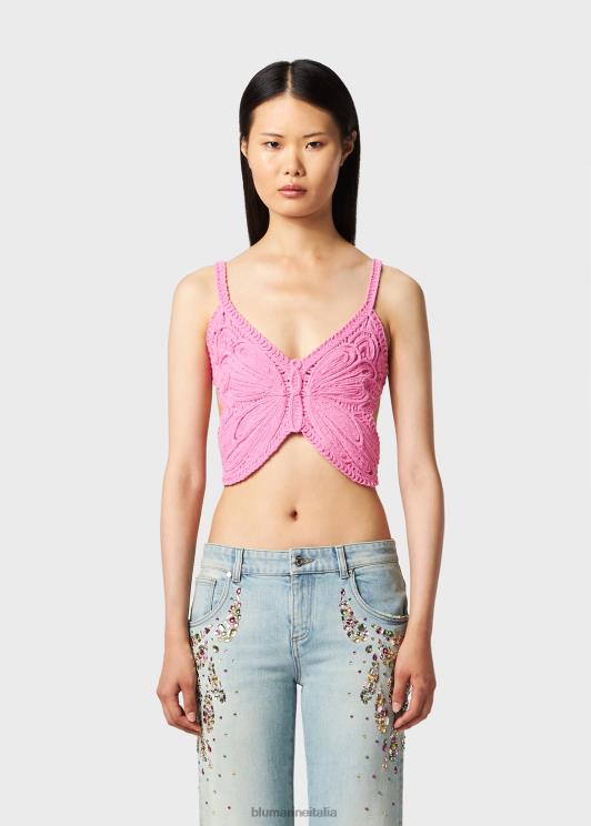 Blumarine donne top corto con farfalla ricamata abbigliamento 0L44T85