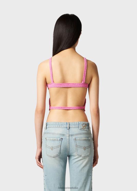 Blumarine donne top corto con farfalla ricamata abbigliamento 0L44T85