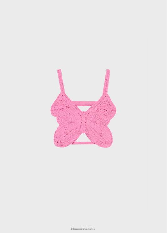 Blumarine donne top corto con farfalla ricamata abbigliamento 0L44T85
