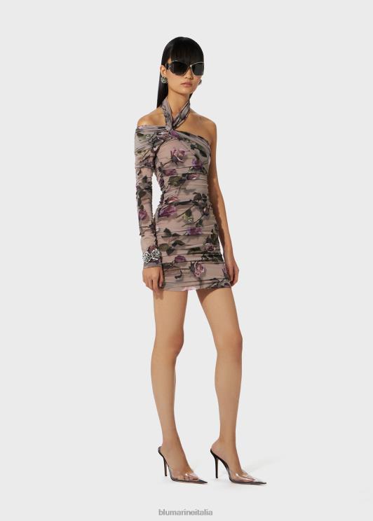 Blumarine donne abito corto monospalla in jersey con stampa rose torchon abbigliamento 0L44T10