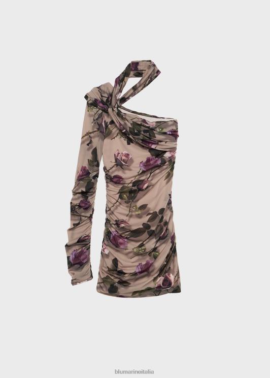 Blumarine donne abito corto monospalla in jersey con stampa rose torchon abbigliamento 0L44T10