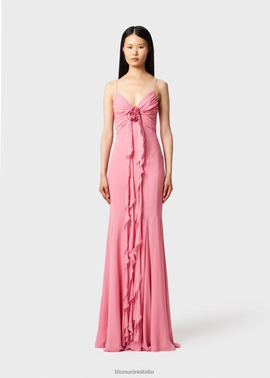 Blumarine donne abito lungo in georgette con decorazione di rose 3d abbigliamento 0L44T60