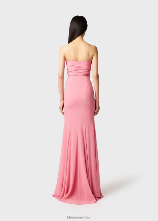 Blumarine donne abito lungo in georgette con decorazione di rose 3d abbigliamento 0L44T60