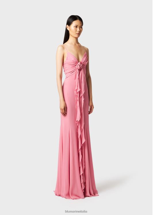Blumarine donne abito lungo in georgette con decorazione di rose 3d abbigliamento 0L44T60