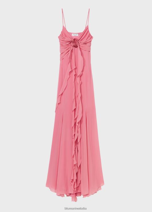 Blumarine donne abito lungo in georgette con decorazione di rose 3d abbigliamento 0L44T60