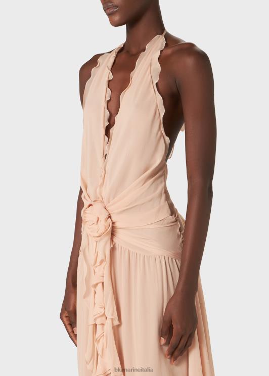 Blumarine donne abito lungo in georgette con volant e decorazione di rose abbigliamento 0L44T57