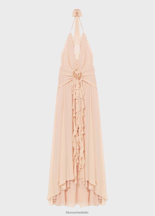 Blumarine donne abito lungo in georgette con volant e decorazione di rose abbigliamento 0L44T57