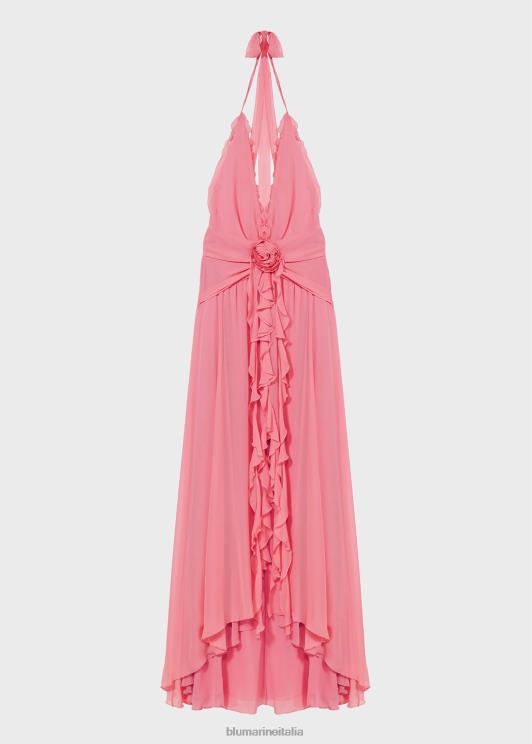 Blumarine donne abito lungo in georgette con volant e decorazione di rose abbigliamento 0L44T58