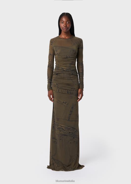 Blumarine donne abito lungo in jersey con stampa cargo patch abbigliamento 0L44T55