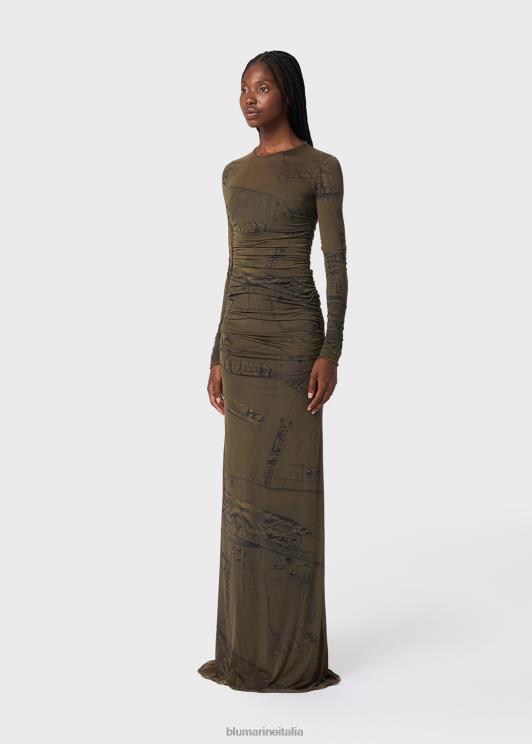 Blumarine donne abito lungo in jersey con stampa cargo patch abbigliamento 0L44T55