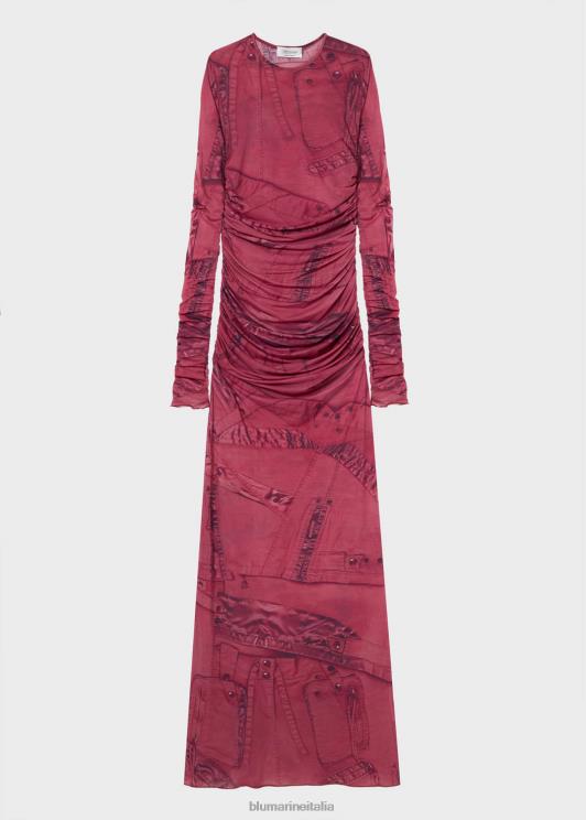 Blumarine donne abito lungo in jersey con stampa cargo patch abbigliamento 0L44T56