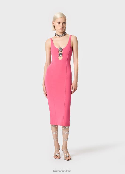 Blumarine donne abito midi con dettagli cut-out e decorazione di rose abbigliamento 0L44T30