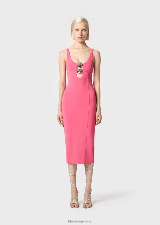 Blumarine donne abito midi con dettagli cut-out e decorazione di rose abbigliamento 0L44T30
