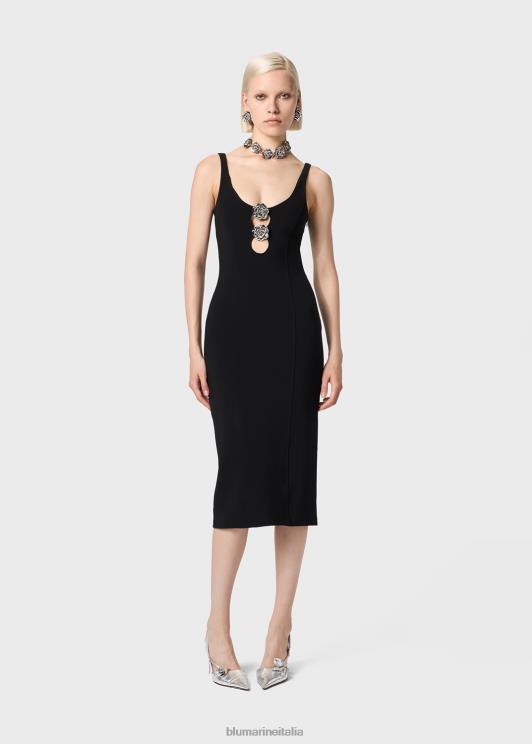 Blumarine donne abito midi con dettagli cut-out e decorazione di rose abbigliamento 0L44T31