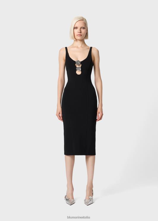 Blumarine donne abito midi con dettagli cut-out e decorazione di rose abbigliamento 0L44T31