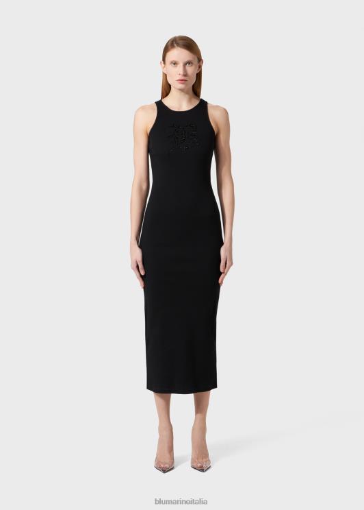 Blumarine donne abito midi con ricamo gotico di strass abbigliamento 0L44T42
