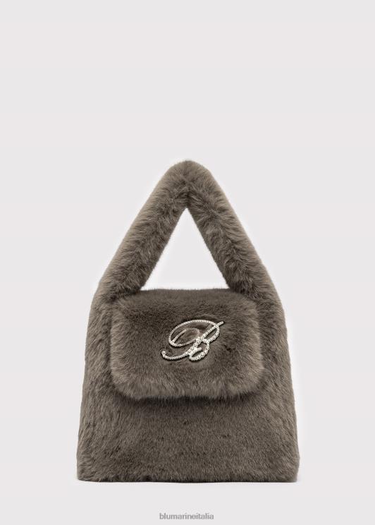Blumarine donne Borsa a mano in pelliccia sintetica con spilla monogramma b in strass Accessori 0L44T279