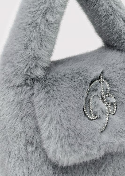 Blumarine donne Borsa a mano in pelliccia sintetica con spilla monogramma b in strass Accessori 0L44T280